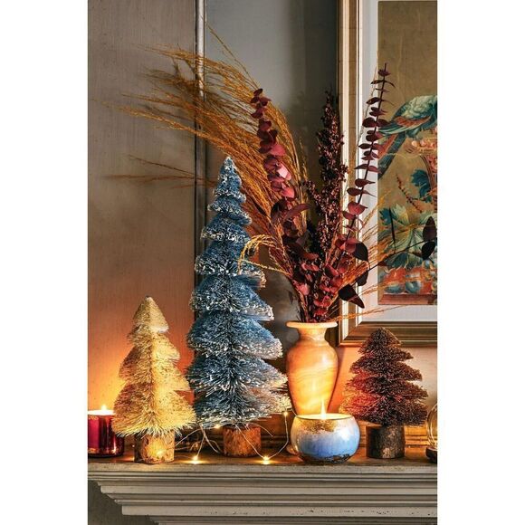 ANTHROPOLOGIE Sisal Bottle Brush Tree Frosted Glitter Gold Short NEW - Picture 4 of 5